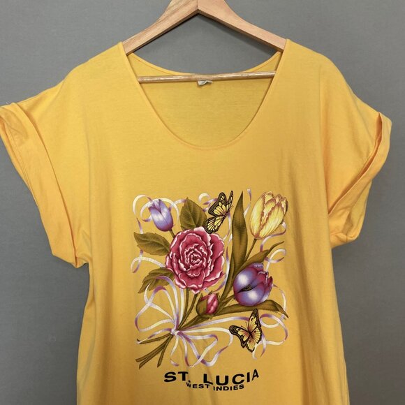 Oversized‎ T-Shirt Swimsuit Cover-Up Sleepshirt Butterflies Flowers Sz 1X Yellow - Picture 3 of 15